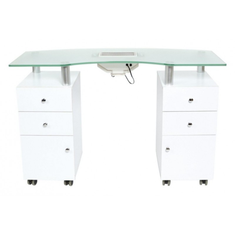 MESA MANICURA CON ENCIMERA DE CRISTAL Y EXTRACTOR