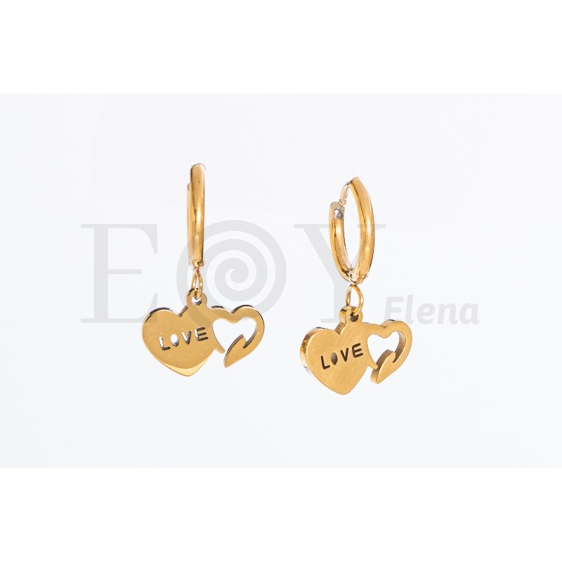 Pendientes de doble corazón con palabra love
