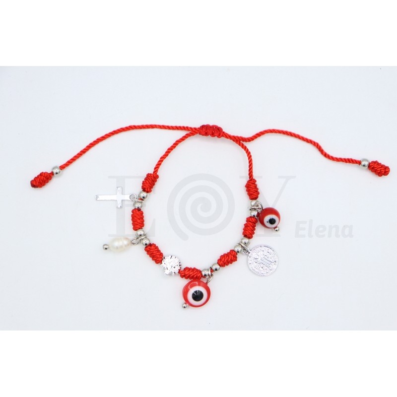 7-knot bracelet with Turkish evil eye, cross,...