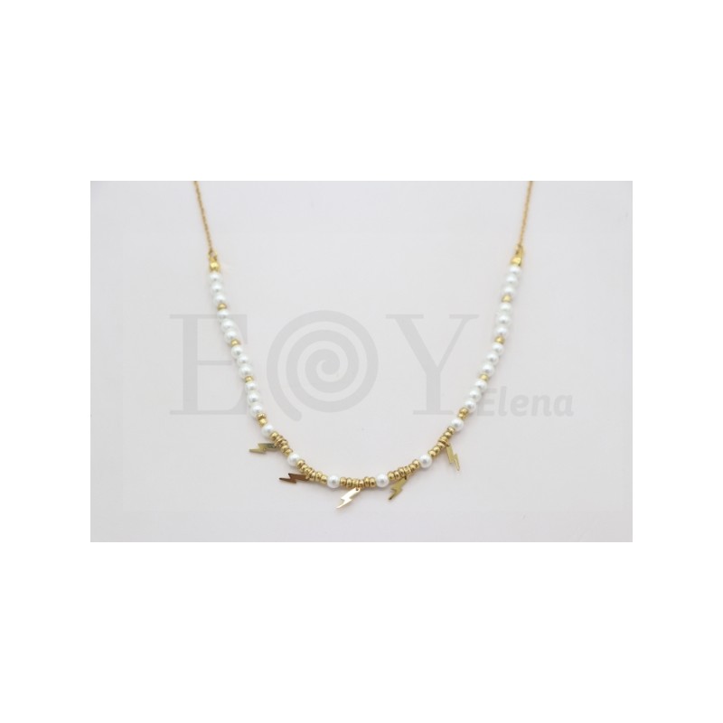 Collar de media cadena de perlas con 5 chapas...
